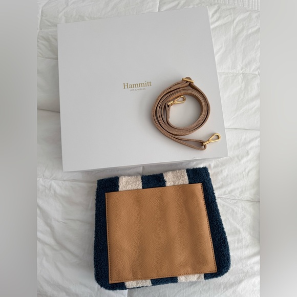 Hammit Duke Bag in Cabana Stripe Blue White Tan Leather Terry Cloth - Picture 11 of 11